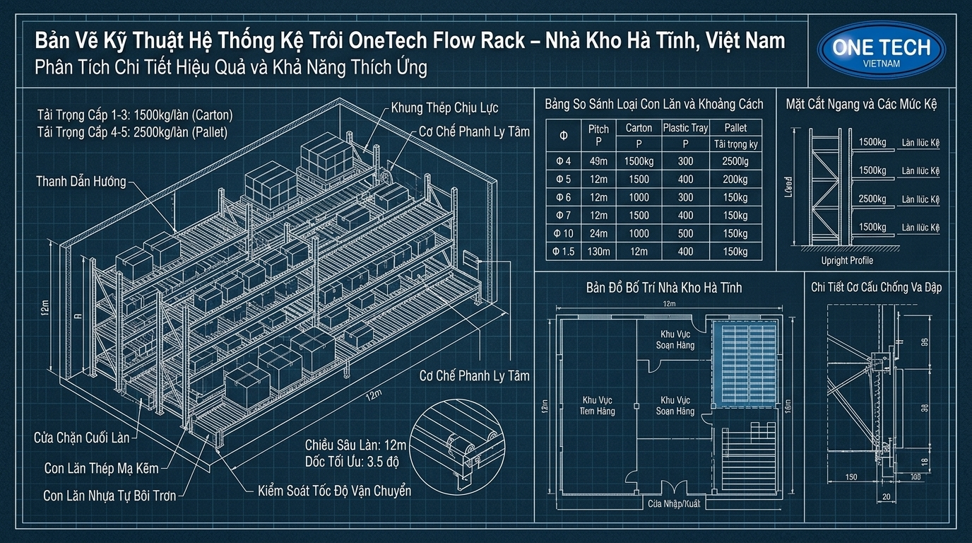 Bản vẽ kệ flowrack theo mặt bằng kho Bản vẽ thiết kế kệ flowrack theo mặt bằng kho tại Hà Tĩnh