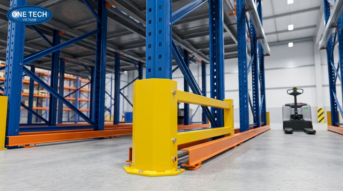Bảo vệ chân trụ kệ drive in giúp hạn chế va chạm xe nâng