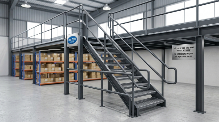 Cầu thang lan can kệ sàn mezzanine Cầu thang và lan can an toàn cho kệ sàn mezzanine