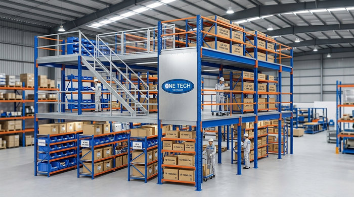 Kệ mezzanine chịu tải nặng thực tế Kệ mezzanine chịu tải nặng cho kho công nghiệp