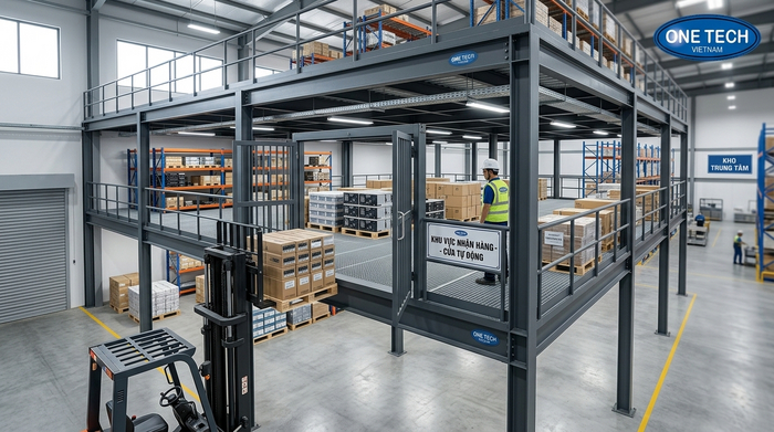 Cửa giao nhận hàng kệ mezzanine Kệ sàn mezzanine có cửa giao nhận hàng ở tầng lửng
