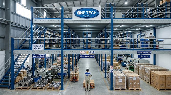 Kệ sàn mezzanine nhà kho sản xuất Kệ sàn mezzanine trong nhà kho sản xuất tại miền Trung
