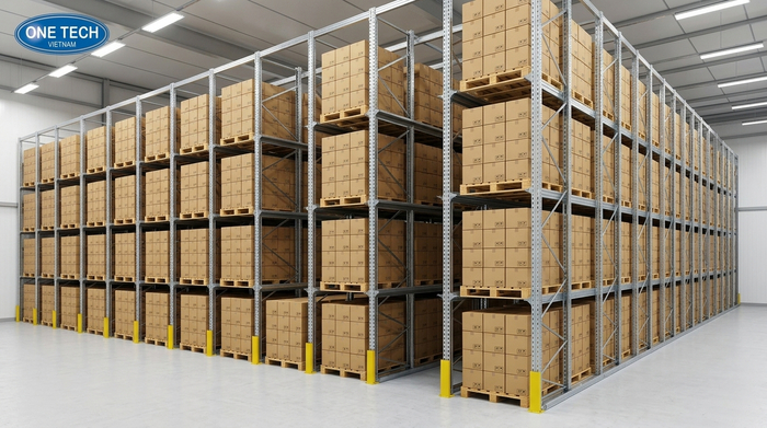 Kệ drive in dùng cho kho hàng đồng nhất nhiều pallet