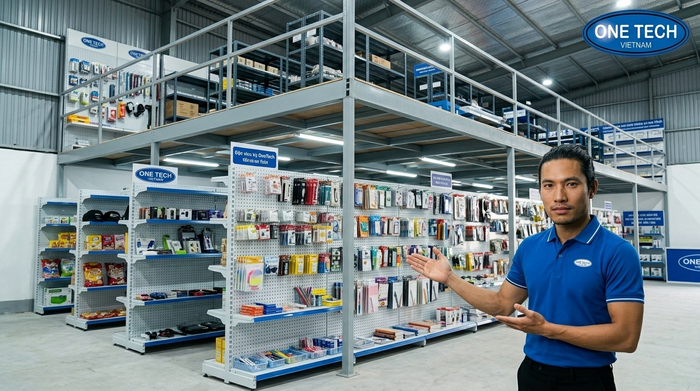 Kệ mezzanine kết hợp kệ tôn lỗ Kệ mezzanine kết hợp kệ tôn lỗ cho kho hàng tiêu dùng Hà Tĩnh