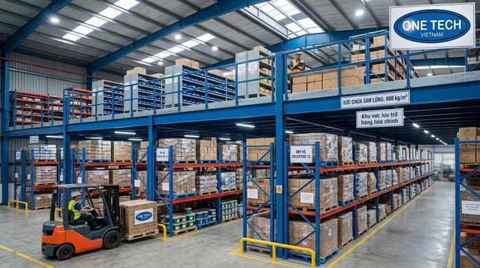 Kệ mezzanine kết hợp kệ Selective Kệ sàn mezzanine kết hợp kệ Selective trong kho pallet