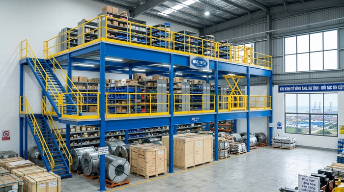 Kệ sàn mezzanine kho vật tư Hà Tĩnh Kệ sàn mezzanine cho kho vật tư tại khu vực Vũng Áng Hà Tĩnh