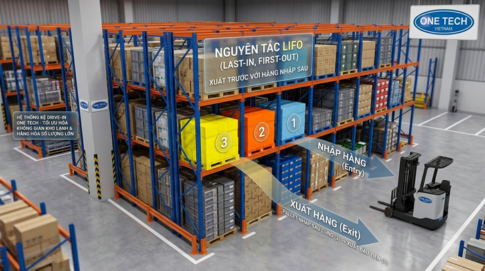 Nguyên lý LIFO của hệ thống kệ drive in pallet
