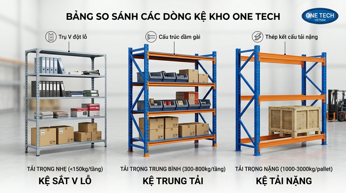 So sánh kệ trung tải kệ sắt v lỗ và kệ tải nặng