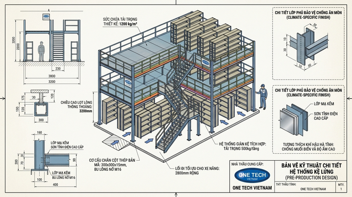 Thiết kế kệ sàn mezzanine bằng bản vẽ kỹ thuật Bản vẽ thiết kế kệ sàn mezzanine Hà Tĩnh trước khi sản xuất