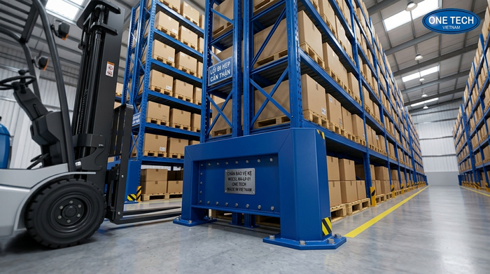 Bảo vệ chân kệ narrow aisle trong kho Chân bảo vệ kệ Narrow Aisle Hà Tĩnh chống va chạm xe nâng