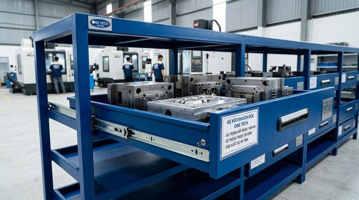 Kệ khuôn ngăn kéo tối ưu thao tác lấy khuôn Kệ khuôn ngăn kéo giúp lấy khuôn nhanh trong xưởng sản xuất Hà Tĩnh