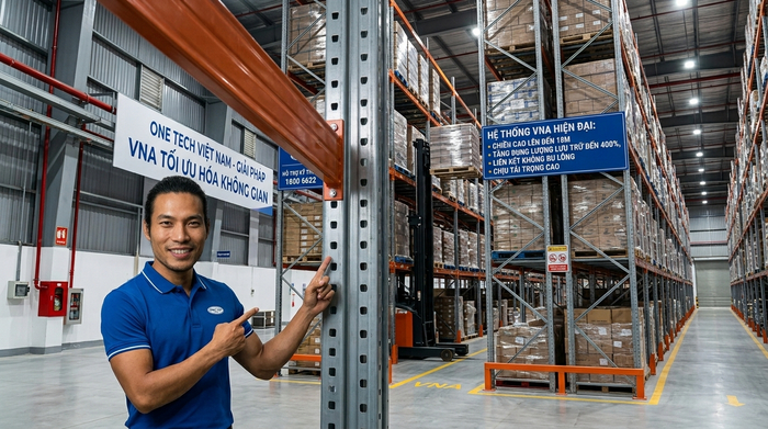 Kệ VNA lối đi hẹp tận dụng tối đa chiều cao nhà kho