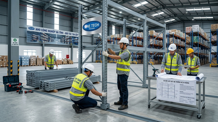 Lắp đặt kệ mobile rack tại Hà Tĩnh Lắp đặt kệ mobile rack tại kho hàng ở Hà Tĩnh theo bản vẽ kỹ thuật