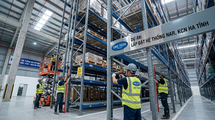 Lắp đặt hệ thống kệ narrow aisle Lắp đặt Kệ Narrow Aisle Hà Tĩnh tại kho công nghiệp