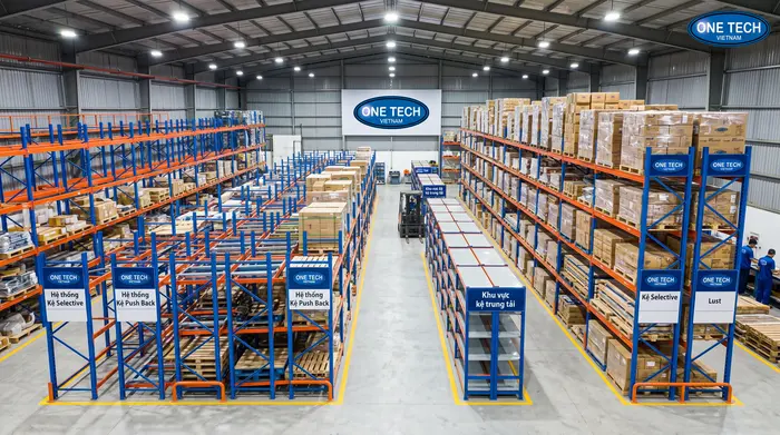 Gợi ý layout kho kết hợp nhiều loại kệ Layout kho kết hợp Kệ Push Back và kệ Selective tại Hà Tĩnh