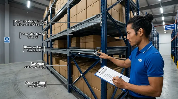 Kệ Push Back cho kho nguyên liệu sản xuất Kệ Push Back cho kho nguyên liệu sản xuất tại Hà Tĩnh