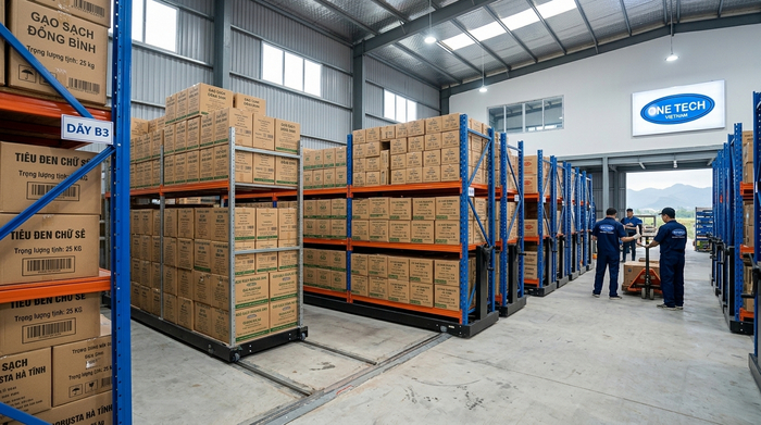 Kệ kho di động cho kho nông sản Hà Tĩnh Kệ kho di động hỗ trợ lưu trữ nông sản đóng thùng tại Hà Tĩnh