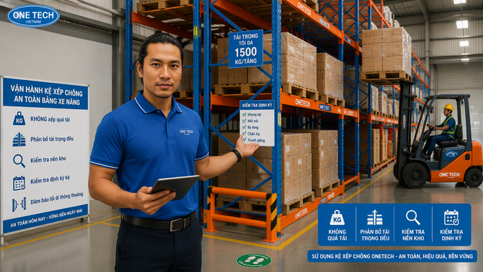 An toàn khi vận hành kệ xếp chồng Vận hành kệ xếp chồng an toàn bằng xe nâng trong kho