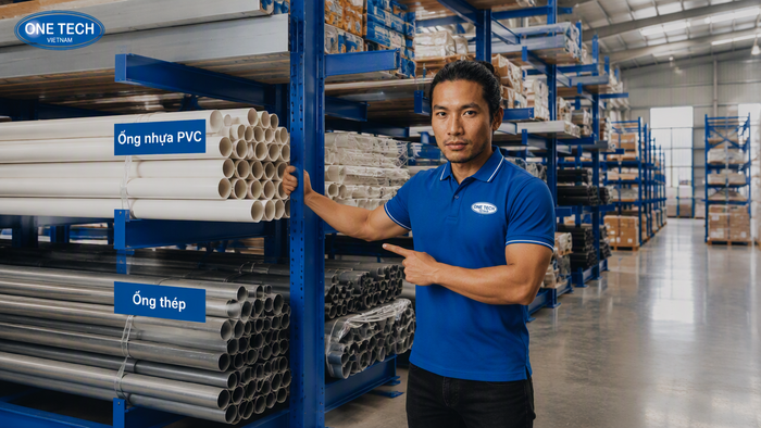 Kệ để ống nước và ống thép tối ưu diện tích Kệ để ống nước PVC và ống thép trong cùng kho hàng