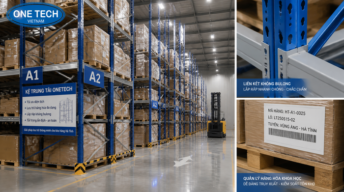 Kệ kho logistics Hà Tĩnh giúp tối ưu không gian lưu trữ hàng pallet