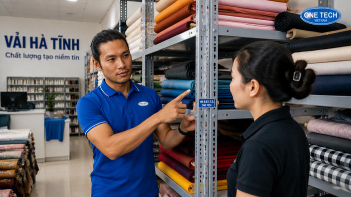 Kệ sắt V lỗ chứa vải Hà Tĩnh Kệ sắt V lỗ chứa vải cho kho nhỏ và cửa hàng vải tại Hà Tĩnh