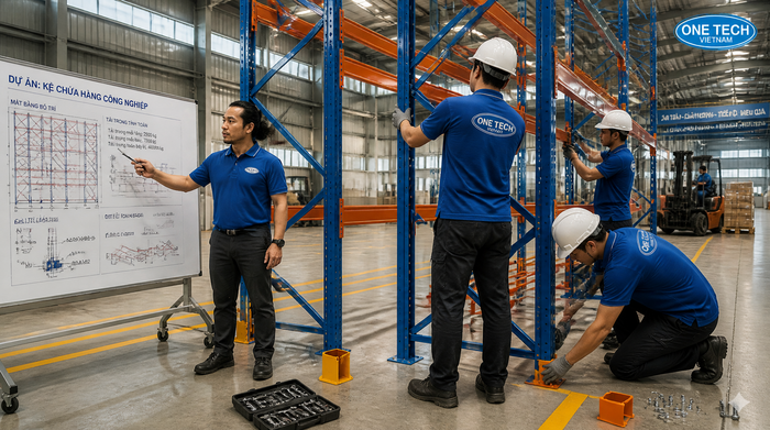 Lắp đặt kệ kho logistics Hà Tĩnh theo bản vẽ kỹ thuật