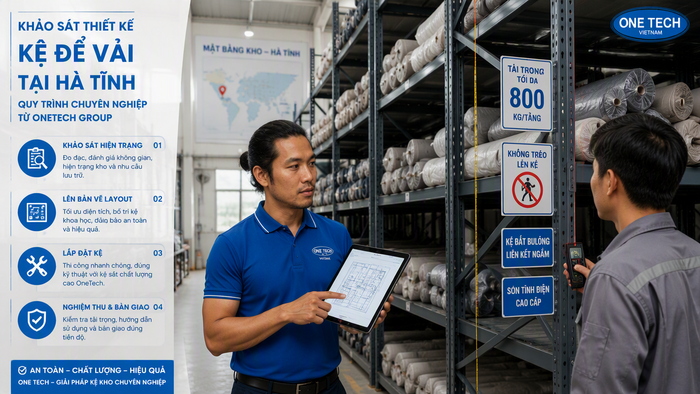 Quy trình triển khai kệ để vải Hà Tĩnh Quy trình khảo sát thiết kế lắp đặt kệ để vải Hà Tĩnh của OneTech Group