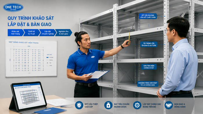 Quy trình lắp đặt kệ kho dược phẩm Quy trình lắp đặt kệ kho dược phẩm từ khảo sát đến bàn giao