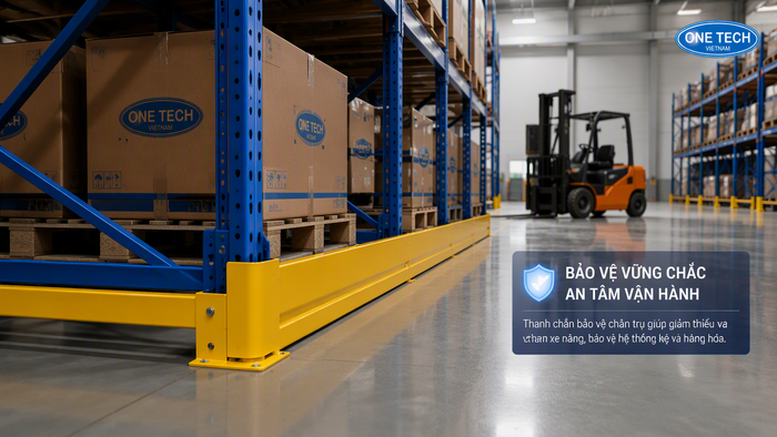 Rào bảo vệ chân kệ giúp giảm va chạm xe nâng trong kho