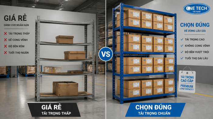 So sánh kệ giá rẻ và kệ đúng tải trọng khi sử dụng lâu dài