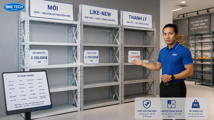 Kệ trung tải mới và kệ thanh lý tại Hà Tĩnh So sánh kệ trung tải mới và kệ thanh lý giá rẻ Hà Tĩnh